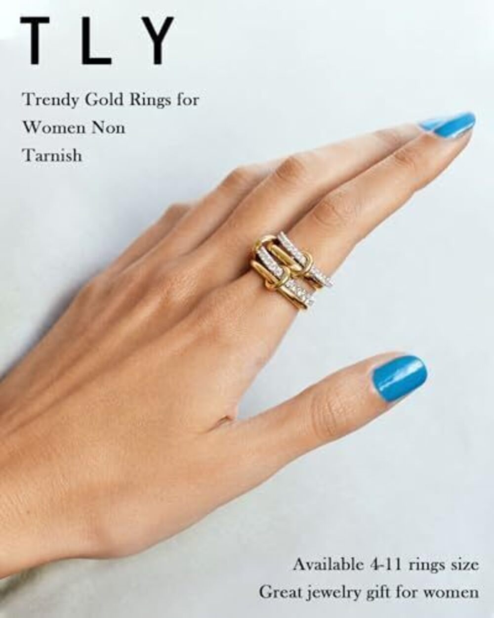 9919 Stackable Gold Rings 18K Gold Plated Interlocking Ring Stack Set Gold - Picture 2 of 5